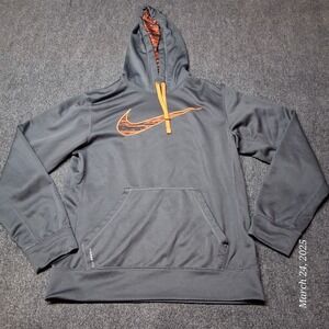 Nike Therma-Fit Hooded Sweatshirt Adult Size Small Gray With Orange Swoosh